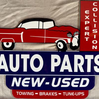 Vintage Expert Collision Repair Auto Parts New-Used - Hanging Metal Sign