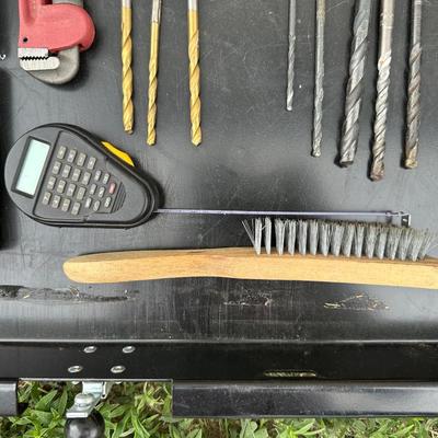 DRILL BITS, HOLE SAW DRILL BITS, TAPE MEASURE W/CALCULATOR & MORE