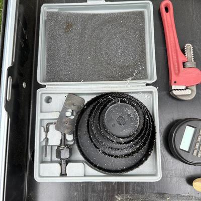 DRILL BITS, HOLE SAW DRILL BITS, TAPE MEASURE W/CALCULATOR & MORE