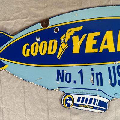 Antique Goodyear Blimp Hanging Metal Sign