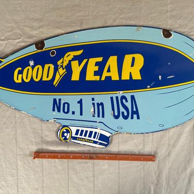 Antique Goodyear Blimp Hanging Metal Sign