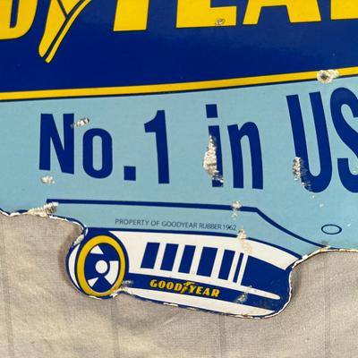 Antique Goodyear Blimp Hanging Metal Sign