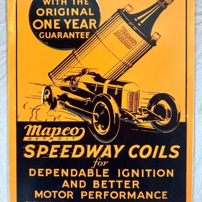 Antique Mapeo Detroit Speedway Coils Metal Sign