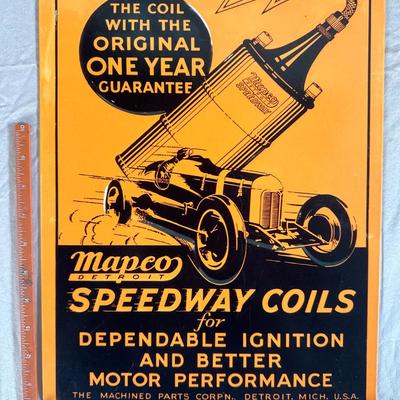 Antique Mapeo Detroit Speedway Coils Metal Sign