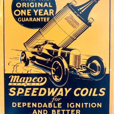 Antique Mapeo Detroit Speedway Coils Metal Sign
