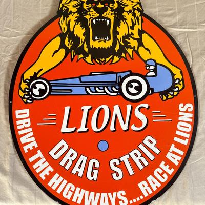 Antique Lions Drag Strip Large Metal Sign