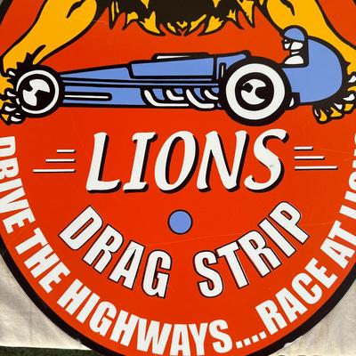 Antique Lions Drag Strip Large Metal Sign