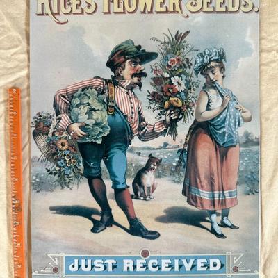 Antique Rice's Flower Seeds Metal Hanging Sign