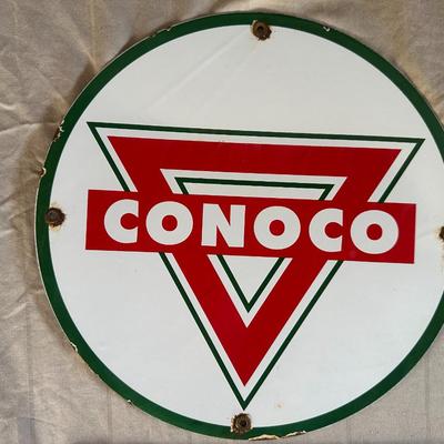 Antique Round Metal Conoco Sign