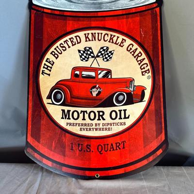 The Busted Knuckle Garage Motor Oil Can Hanging Metal Sign