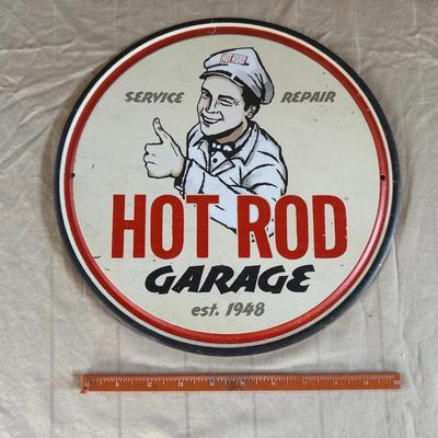 Antique Hot Rod Garage Round Metal Sign
