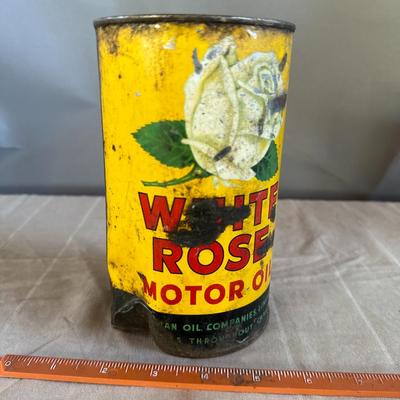 Antique White Rose Motor Oil Can