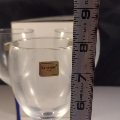 Luminarc Blue Stem Wine Glasses- Set of Four New in Box