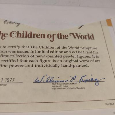 Pair of 'Children of the World' Franklin Mint Figurines- Netherlands and France- Hand Painted Pewter