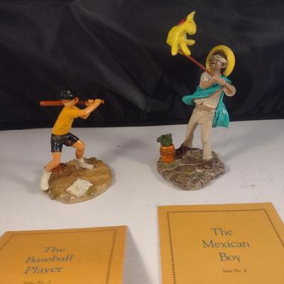 Pair of 'Children of the World' Franklin Mint Figurines- Baseball Player and Mexican Boy- Hand Painted Pewter