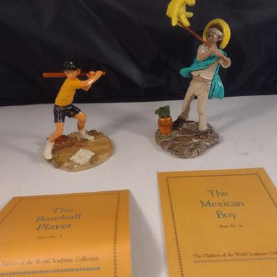 Pair of 'Children of the World' Franklin Mint Figurines- Baseball Player and Mexican Boy- Hand Painted Pewter