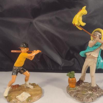 Pair of 'Children of the World' Franklin Mint Figurines- Baseball Player and Mexican Boy- Hand Painted Pewter