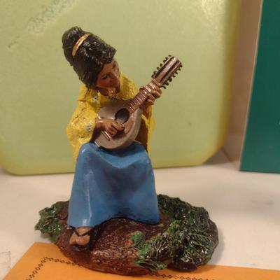 Pair of 'Children of the World' Franklin Mint Figurines- Filipino Girl and German Boy- Hand Painted Pewter