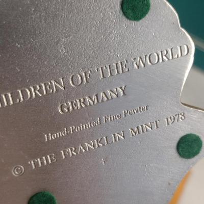 Pair of 'Children of the World' Franklin Mint Figurines- Filipino Girl and German Boy- Hand Painted Pewter