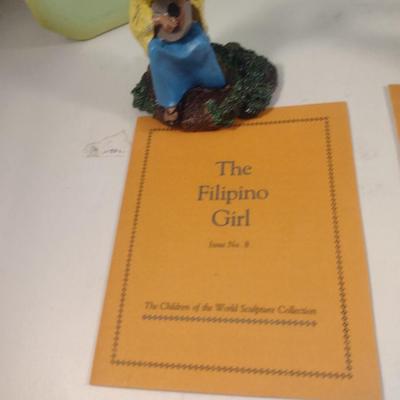 Pair of 'Children of the World' Franklin Mint Figurines- Filipino Girl and German Boy- Hand Painted Pewter