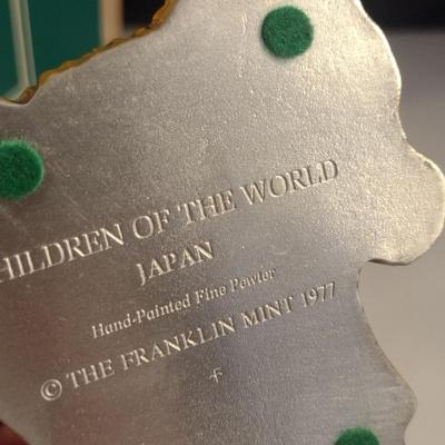 Pair of 'Children of the World' Franklin Mint Figurines- Japanese Girl and Italian Boy- Hand Painted Pewter