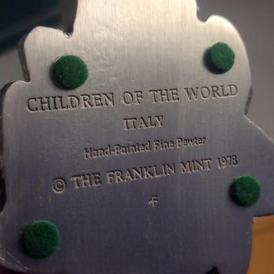 Pair of 'Children of the World' Franklin Mint Figurines- Japanese Girl and Italian Boy- Hand Painted Pewter