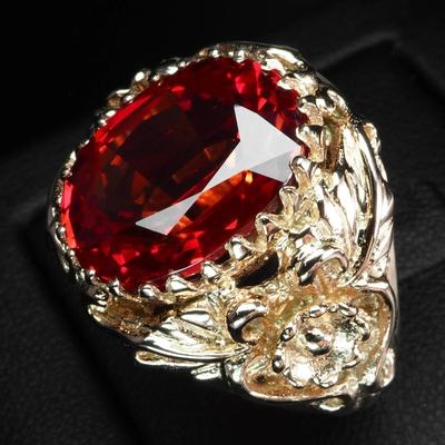 925 Sterling Silver Rose Gold Plated Rings Estate Sunset Orange Sapphire 13.50Ct