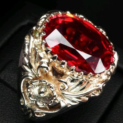 925 Sterling Silver Rose Gold Plated Rings Estate Sunset Orange Sapphire 13.50Ct