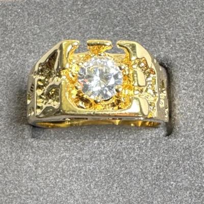 Vintage 18K HGE Gold Plated Nugget CZ Mens Statement Ring Size 11