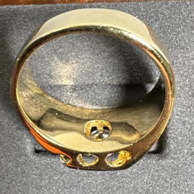 Vintage 18K HGE Gold Plated Nugget CZ Mens Statement Ring Size 11