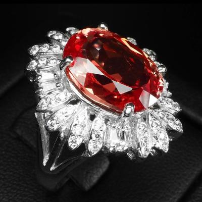 Stupendous Sunset Padparadscha Oval 8.25Ct 925 Sterling Silver Ring