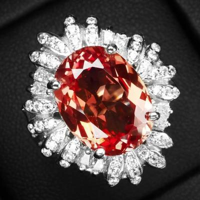 Stupendous Sunset Padparadscha Oval 8.25Ct 925 Sterling Silver Ring