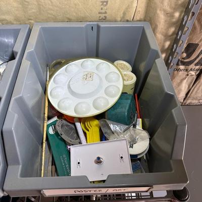 3 STACKING BINS OF VARIOUS TAPE AND HARDWARE