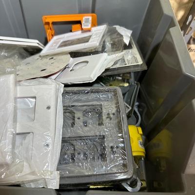 2 STACKING BINS OF ELECTRICAL AND PLUMBING HARDWARE