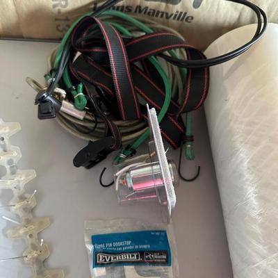 HARDWARE, BUNGEE CORDS, STRAPS, CELLOPHANE STRETCH WRAP, T-SHAPED RULER AND MORE
