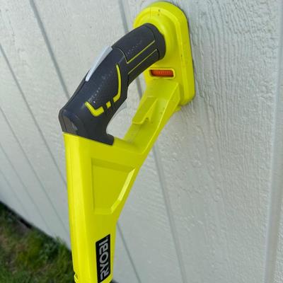 RYOBI GAS BLOWER/VACUUM AND RYOBI CORDLESS WEED CUTTER WITH CHARGER AND 2 BATTERIES