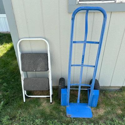 DOLLY AND A FOLDING STEP LADDER