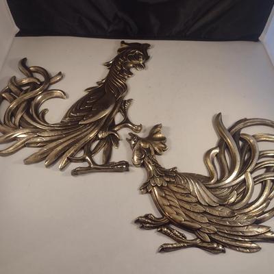Vintage Syroco Resin Rooster Design Wall Art Pair