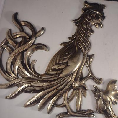 Vintage Syroco Resin Rooster Design Wall Art Pair