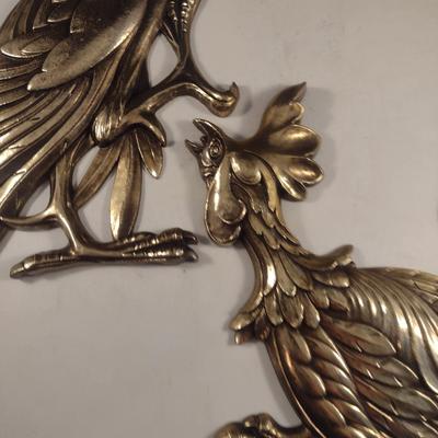 Vintage Syroco Resin Rooster Design Wall Art Pair