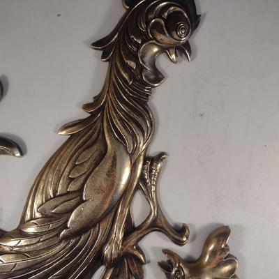Vintage Syroco Resin Rooster Design Wall Art Pair