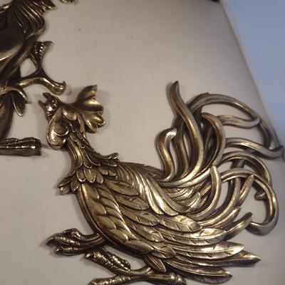 Vintage Syroco Resin Rooster Design Wall Art Pair
