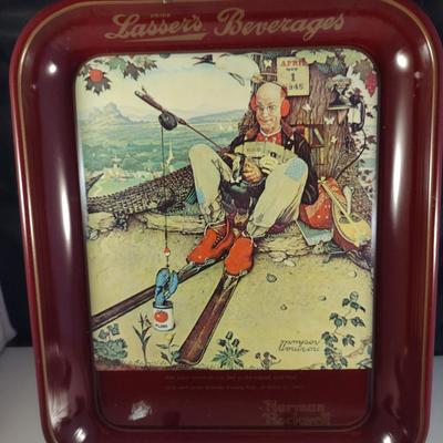 Vintage 1977 'April Fool's Day' Lasser's Beverages Norman Rockwell Metal Tray