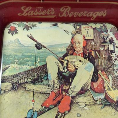 Vintage 1977 'April Fool's Day' Lasser's Beverages Norman Rockwell Metal Tray