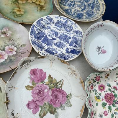 Variety of vintage plates and glassware