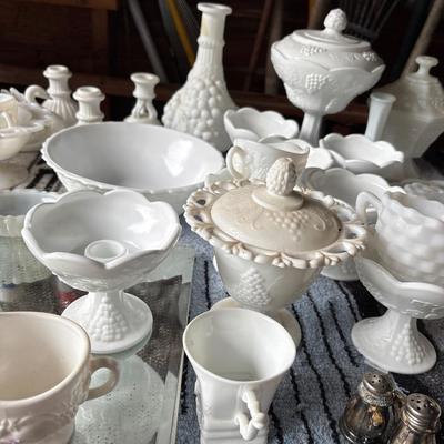 Large group of milk glass