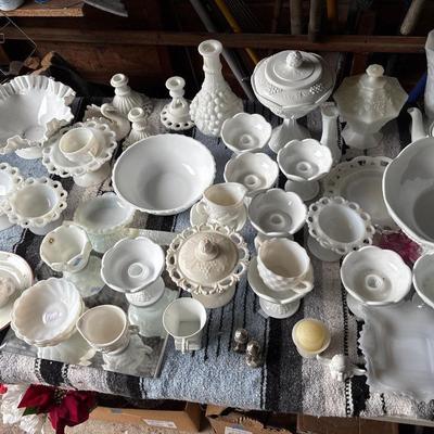 Large group of milk glass