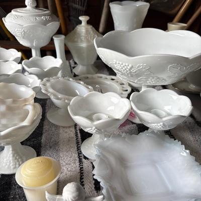 Large group of milk glass