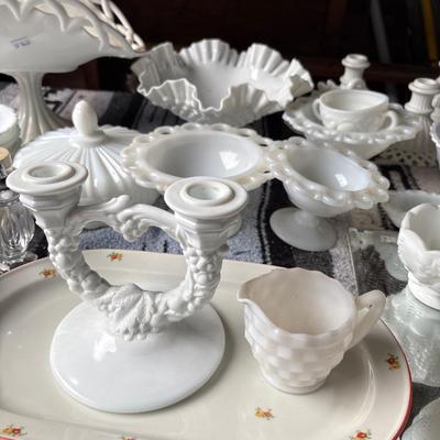 Large group of milk glass