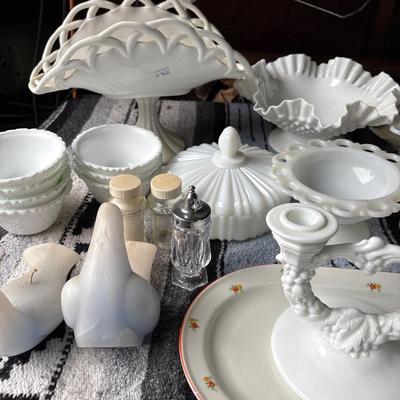 Large group of milk glass